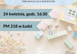 Plakat zapraszający na prelekcję dla rodziców na temat "Wsparcia sensorycznego dziecka w domu"